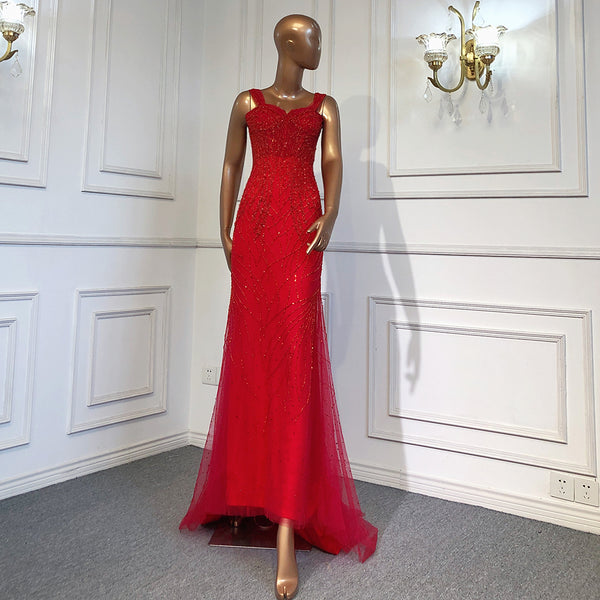 Serene Hill Red Mermaid Luxury Evening Dresses Gowns 2025 Beaded Sexy Elegant For Women Party LA71613