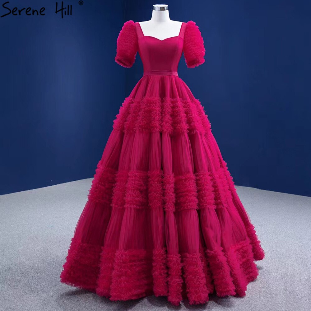 Serene Hill Red Puff Sleeves Wedding Dresses 2025 Ruffles Sexy Lace Up Bride Gowns HM67361 Custom Made - SERENE HILL