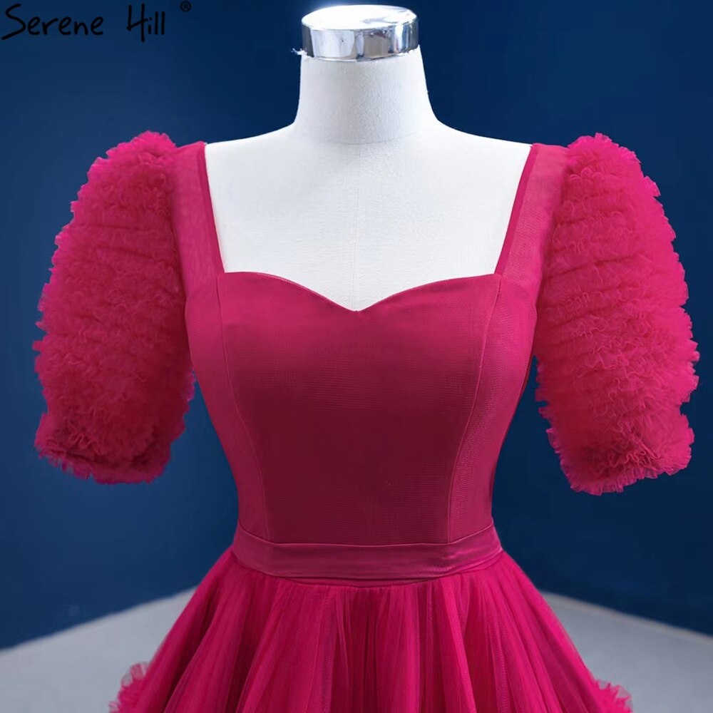 Serene Hill Red Puff Sleeves Wedding Dresses 2025 Ruffles Sexy Lace Up Bride Gowns HM67361 Custom Made - SERENE HILL