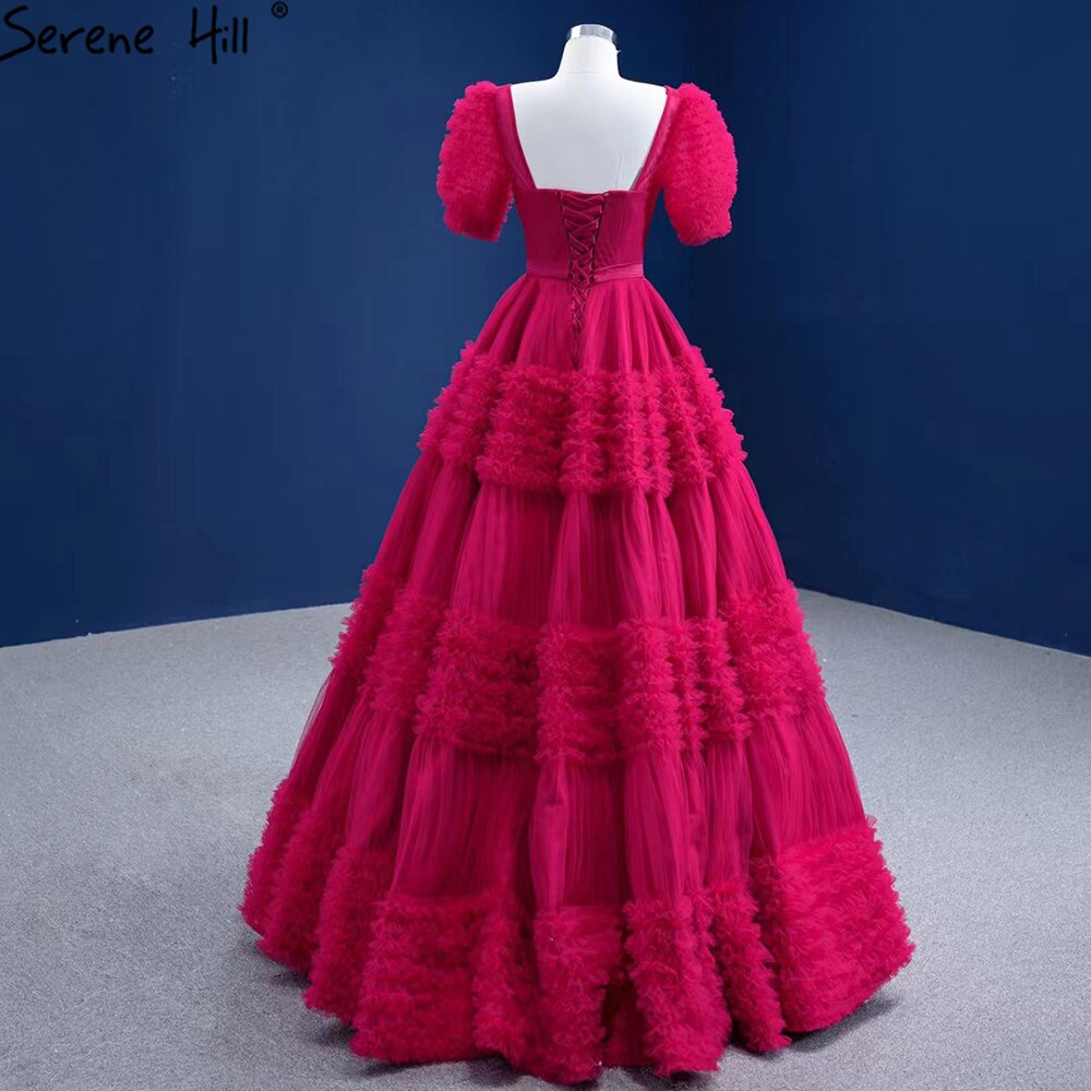 Serene Hill Red Puff Sleeves Wedding Dresses 2025 Ruffles Sexy Lace Up Bride Gowns HM67361 Custom Made - SERENE HILL