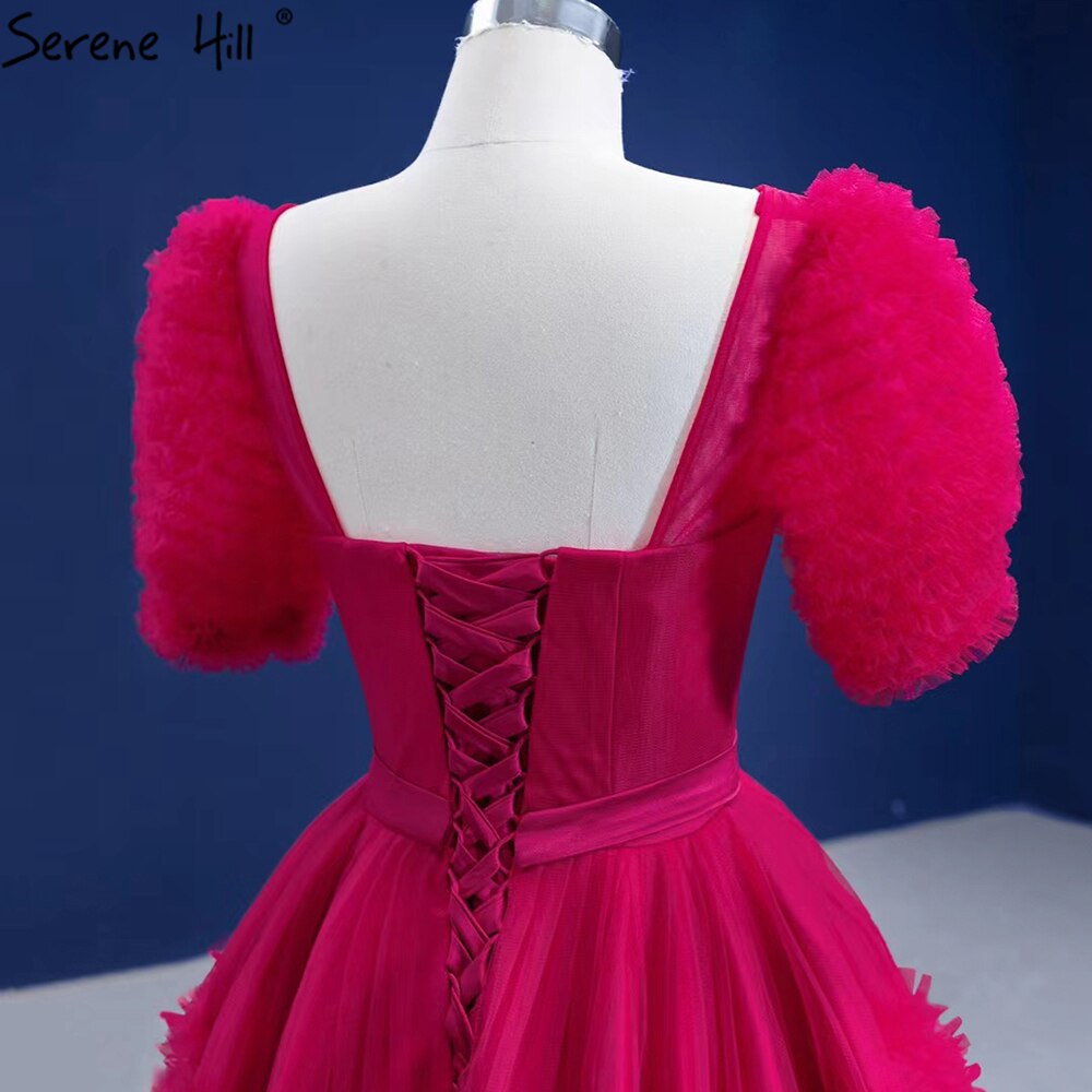 Serene Hill Red Puff Sleeves Wedding Dresses 2025 Ruffles Sexy Lace Up Bride Gowns HM67361 Custom Made - SERENE HILL