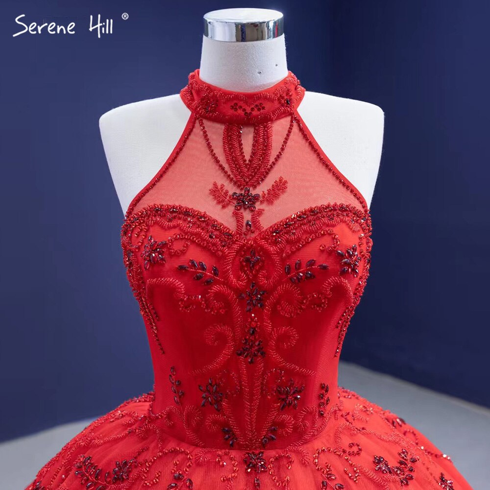 Serene Hill Red Ruffles Beaded Luxury Wedding Dresses 2025 Sleeveless Lace Up Sexy Bride Gowns HM67324 Custom Made - SERENE HILL
