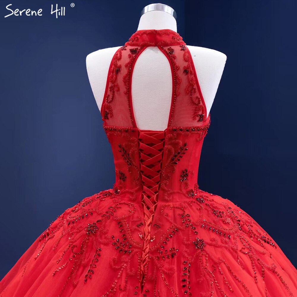 Serene Hill Red Ruffles Beaded Luxury Wedding Dresses 2025 Sleeveless Lace Up Sexy Bride Gowns HM67324 Custom Made - SERENE HILL