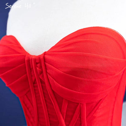 Serene Hill Red Ruffles High-end Wedding Dresses 2025 Lace Up Simple Sexy Bride Gowns HM67301 Custom Made - SERENE HILL