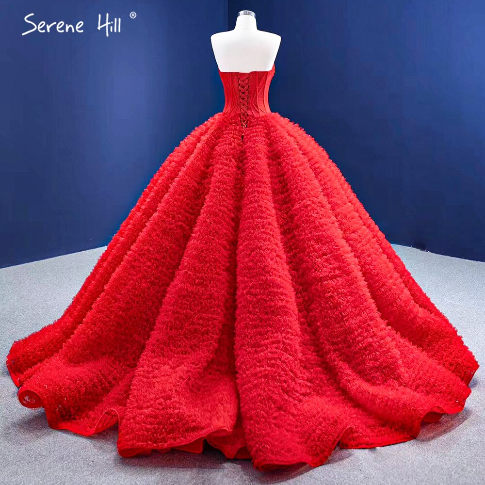 Serene Hill Red Ruffles High-end Wedding Dresses 2025 Lace Up Simple Sexy Bride Gowns HM67301 Custom Made - SERENE HILL