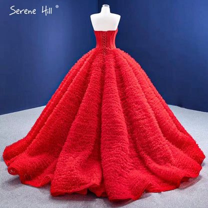 Serene Hill Red Ruffles High-end Wedding Dresses 2025 Lace Up Simple Sexy Bride Gowns HM67301 Custom Made - SERENE HILL