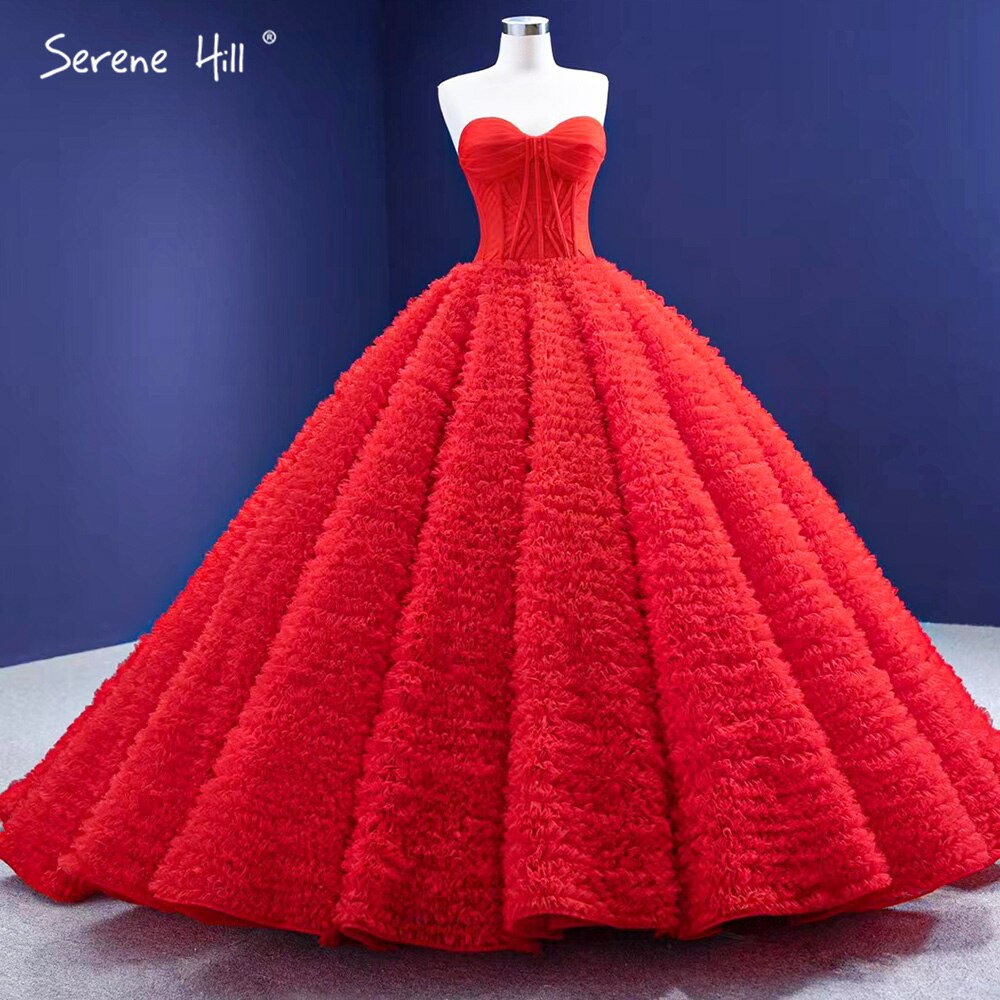 Serene Hill Red Ruffles High-end Wedding Dresses 2025 Lace Up Simple Sexy Bride Gowns HM67301 Custom Made - SERENE HILL