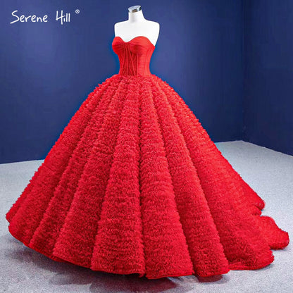 Serene Hill Red Ruffles High-end Wedding Dresses 2025 Lace Up Simple Sexy Bride Gowns HM67301 Custom Made - SERENE HILL