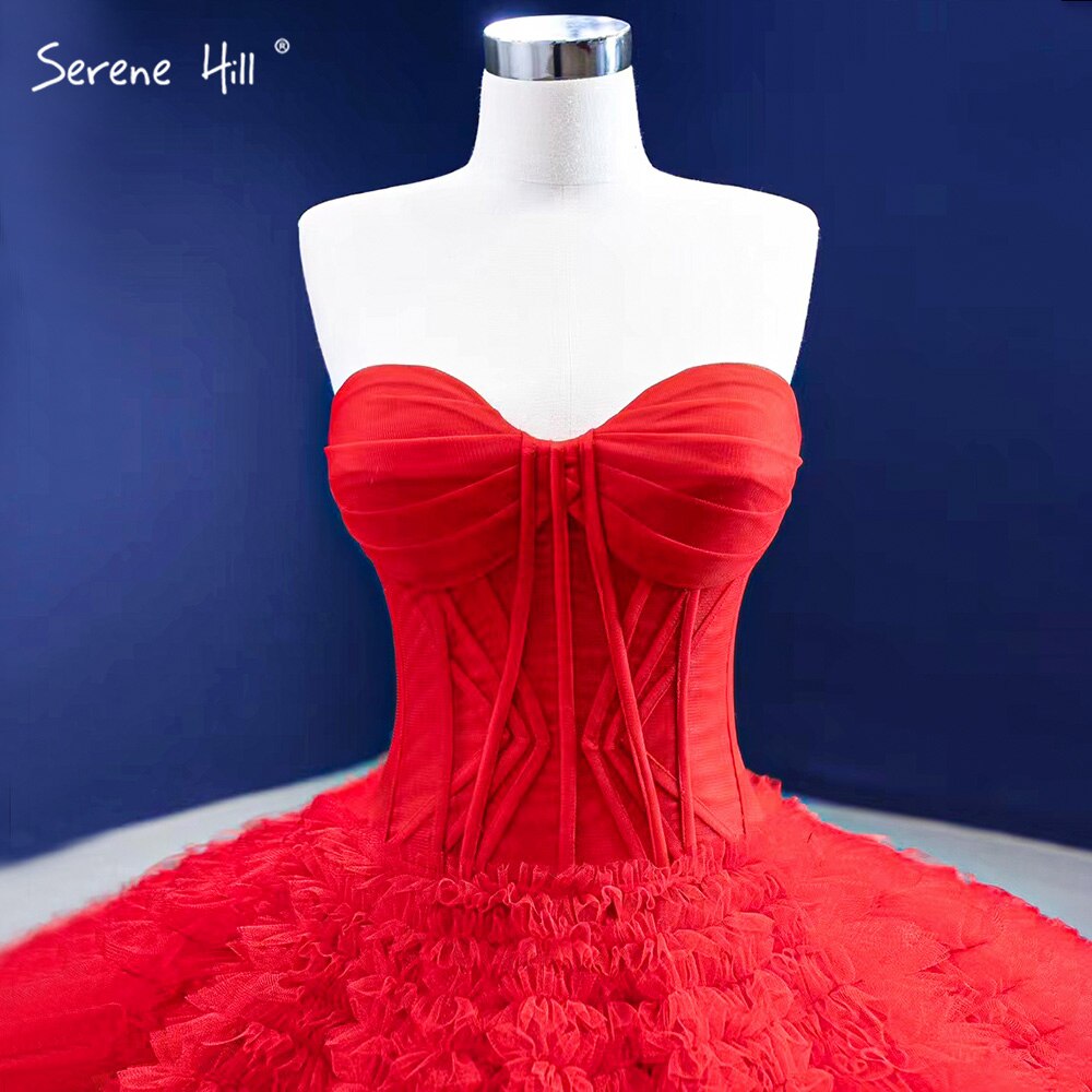 Serene Hill Red Ruffles High-End Wedding Dresses 2025 Lace Up Simple Sexy Bride Gowns HM67301 Custom Made Red / 14