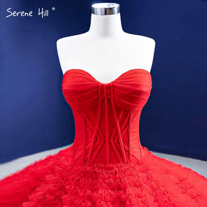 Serene Hill Red Ruffles High-end Wedding Dresses 2025 Lace Up Simple Sexy Bride Gowns HM67301 Custom Made - SERENE HILL
