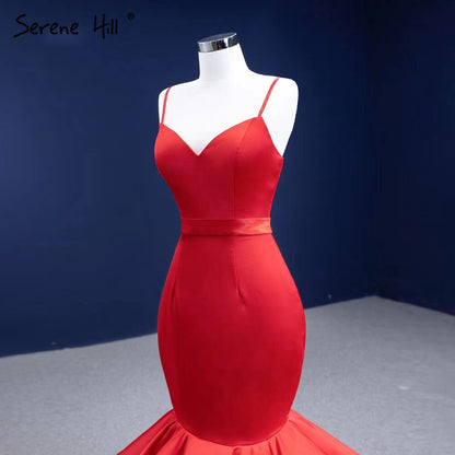 Serene Hill Red Ruffles Mermaid Wedding Dresses 2025 Spaghetti Strap Elegant Sexy Bride Gowns HM67311 Custom Made - SERENE HILL