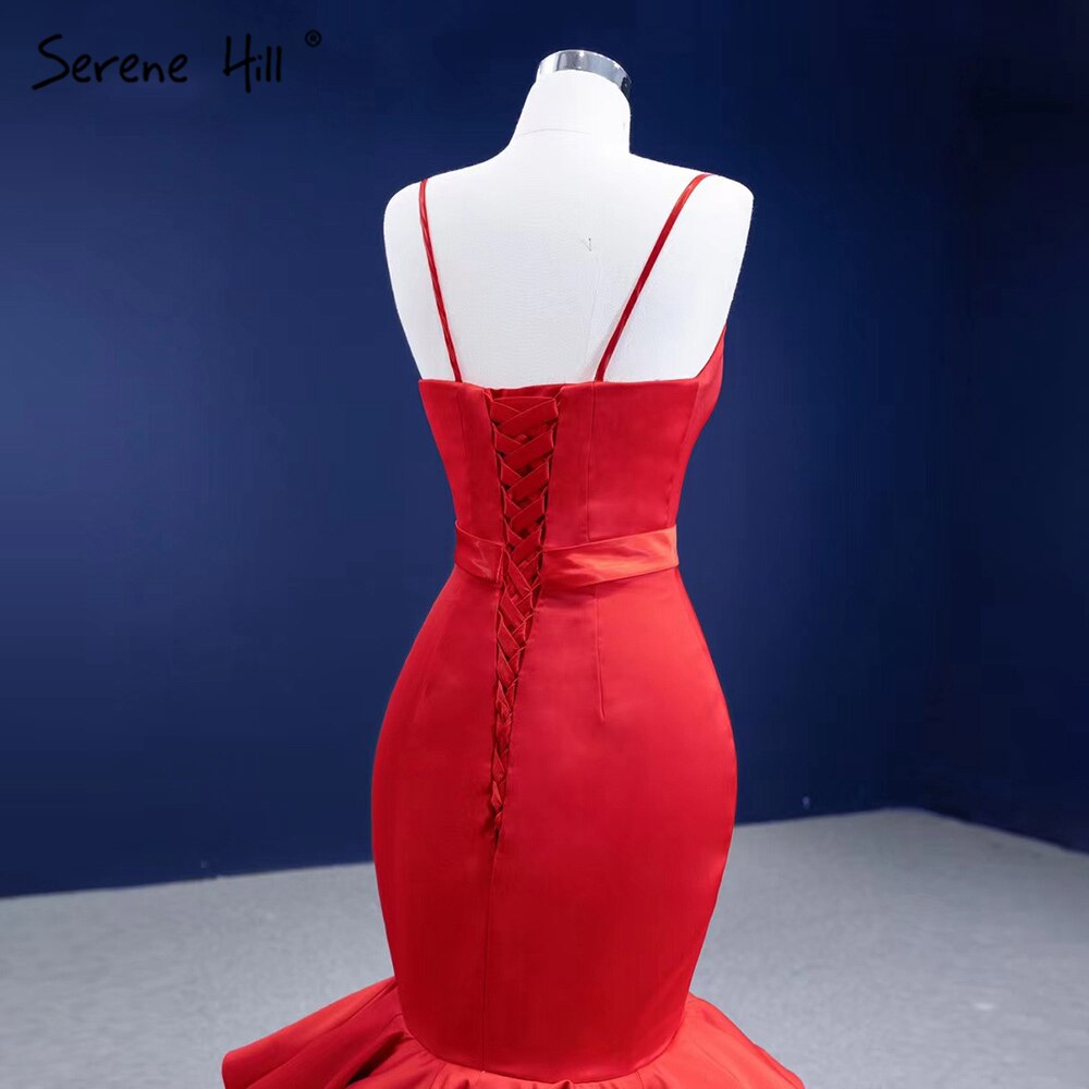 Serene Hill Red Ruffles Mermaid Wedding Dresses 2025 Spaghetti Strap Elegant Sexy Bride Gowns HM67311 Custom Made - SERENE HILL