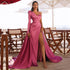 Serene Hill Rose Simple Satin Sexy Evening Dresses Gowns 2025 One Shoulder A-Line High Split For Women Party LA70876 - SERENE HILL