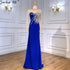 Serene Hill Royal Blue Satin Evening Dresses Gowns 2025 Beaded Elegant Mermaid For Women Wedding Party LA71471 - SERENE HILL