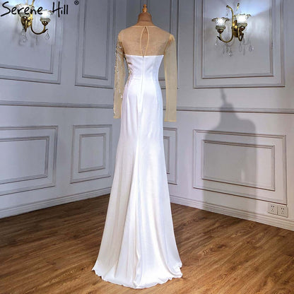 Serene Hill Royal Blue Satin Evening Dresses Gowns 2025 Beaded Elegant Mermaid For Women Wedding Party LA71471 - SERENE HILL