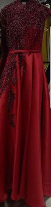 Serene Hill Satin Green A-Line Beading Evening Gowns 2025 Dubai High Collar Cap Sleeves Formal Dress Design LA70761 - SERENE HILL