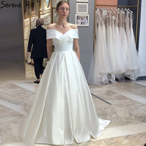 Serene Hill Satin Ivory A-Line Wedding Dresses 2025 Sweetheart Simple Sexy Bridal Gowns HA2509 Custom Made