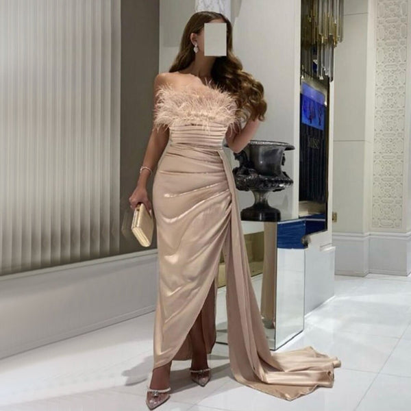 Serene Hill Satin With Skirt Mermaid Sexy Elegant Feather Evening Dresses Gowns 2025 For Women Arabic Party LA71854