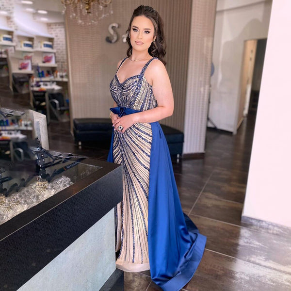 Serene Hill Sexy Blue Mermaid Detachable Skirt Sweetheart Beaded Luxury Arabic Party Dresses Formal Women Evening 2025 LA71786