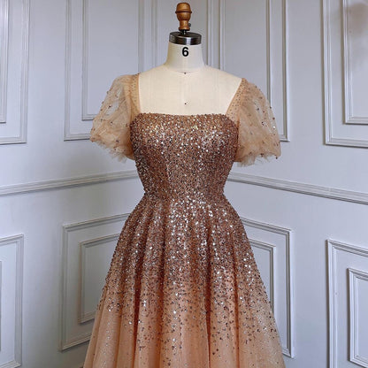 Serene Hill Sexy Gold A Line Luxury Sparkle Beaded Lace Up Evening Dresses Gowns 2025 For Women Party LA71153A - SERENE HILL