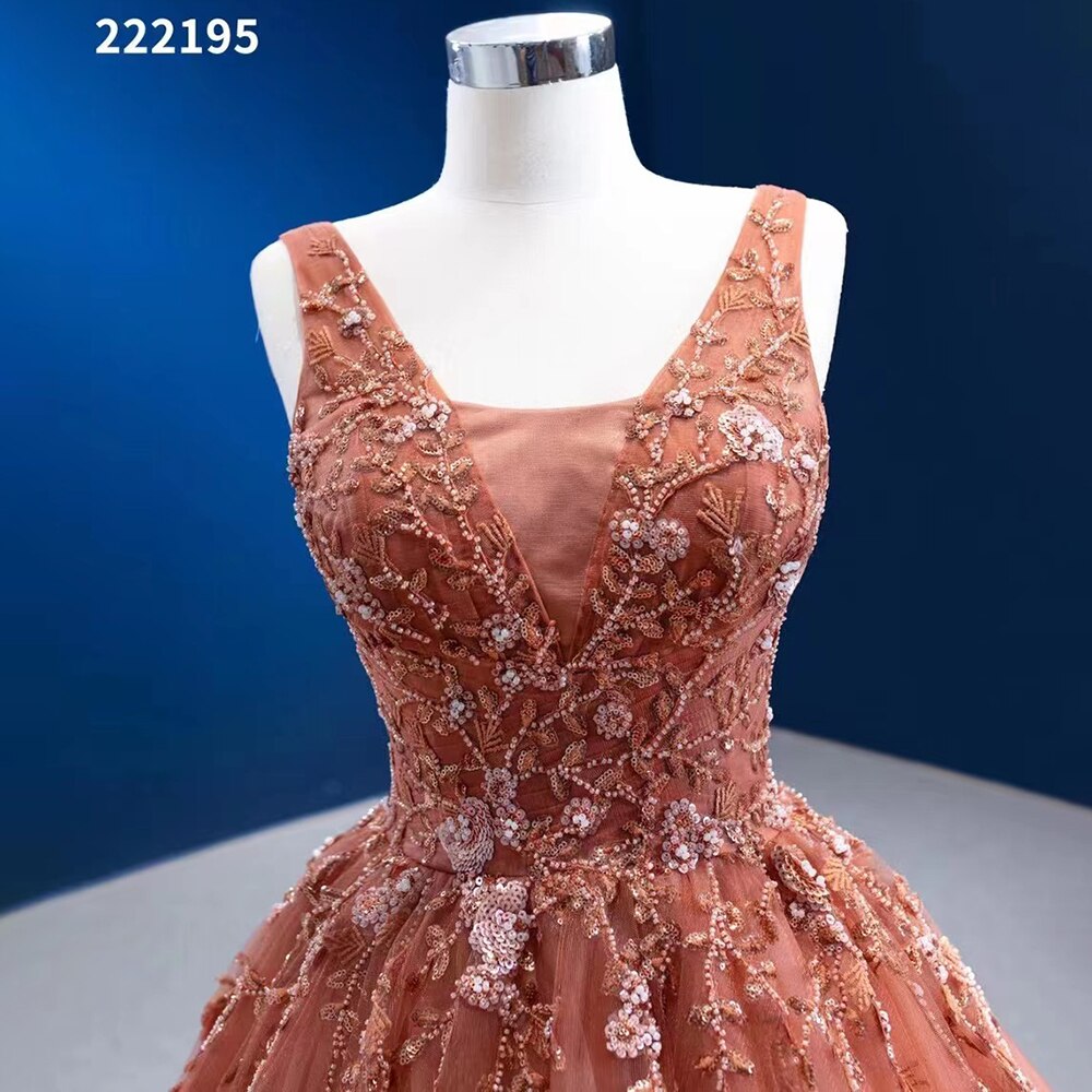 Serene Hill Sexy Sleeveless V Neck Orange Appliques Beaded Lace Up Bride Gowns Wedding Dress 2025 High End Custom Made HM222195 - SERENE HILL