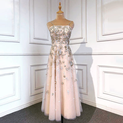 Serene Hill Sexy Spaghetti Straps Beaded Luxury Nude A Line Evening Dresses Arabic Off Shoulder Gown For Party LA71733 - SERENE HILL