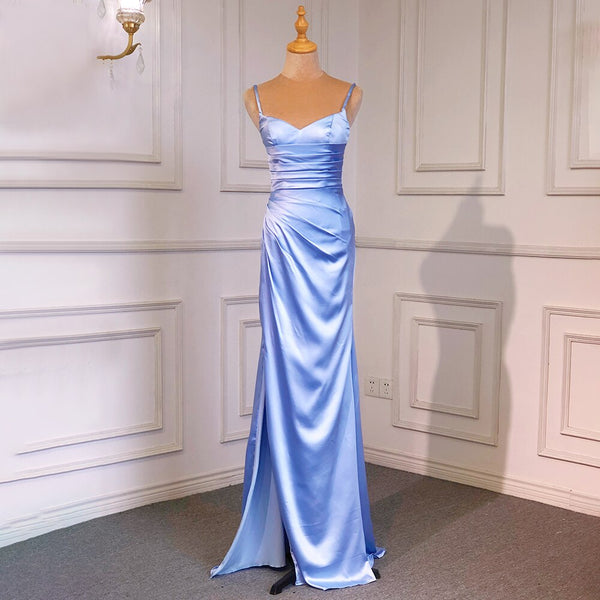 Serene Hill Sexy Spaghetti Straps Blue Mermaid Elegant Backless Satin Arabic Evening Dresses Gowns 2025 For Women Party LA71738