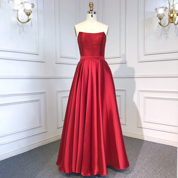 Serene Hill Sexy Red A Line Backless Satin Arabic Dubai Evening Dresses Gowns 2025 For Women Party LA71737