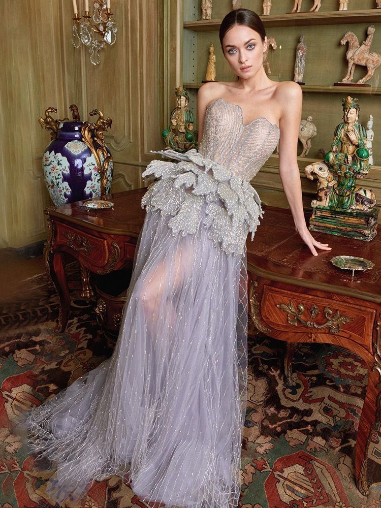Serene Hill Sexy Sweetheart Silver A Line Luxury Crystal Evening Dresses Gowns 2025 For Women Wedding Party LA71647 - SERENE HILL