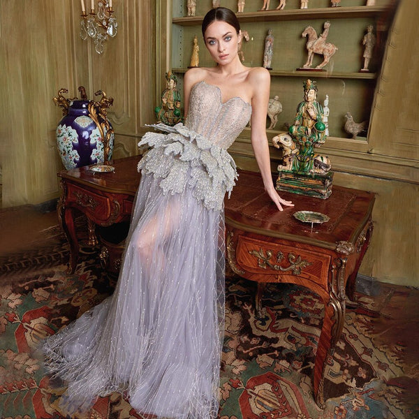 Serene Hill Sexy Sweetheart Silver A Line Luxury Crystal Evening Dresses Gowns 2025 For Women Wedding Party LA71647