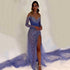 Serene Hill Sexy V Neck Blue Mermaid High Split Elegant With Skirt Lace Beaded Evening Dresses Gowns For Women Party 2025 LA71809 - SERENE HILL