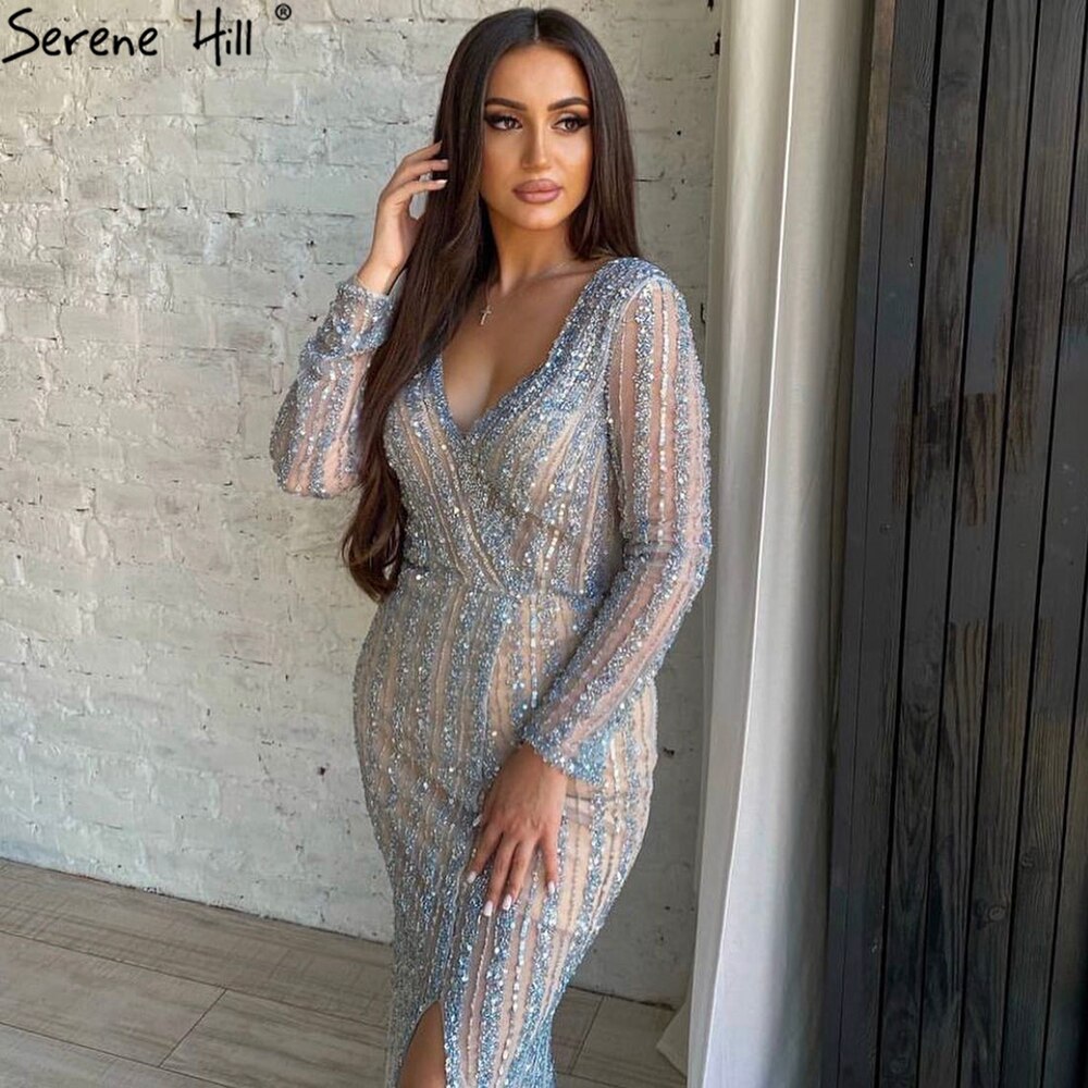 Serene Hill Silver Blue Mermaid Split Evening Dresses Gowns 2025 turquoise / 6
