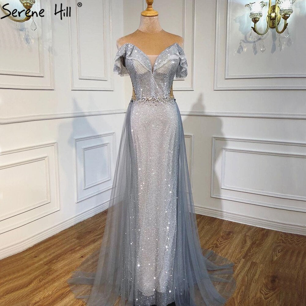 Serene Hill Silver Detachable Train Evening Dresses Gowns 2025 Luxury Sparkle Mermaid For Wowmen Party LA70813 - SERENE HILL
