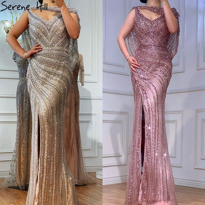 Silver Mermaid Dubai Evening Dress with Cape for Wedding Party LA70752 - SERENE HILL