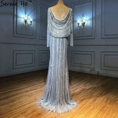 Silver Mermaid Dubai Evening Dress with Cape for Wedding Party LA70752 - SERENE HILL