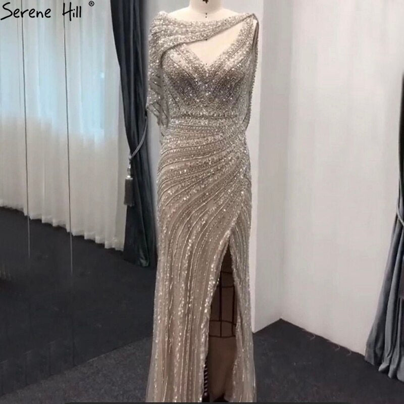 Silver Mermaid Dubai Evening Dress with Cape for Wedding Party LA70752 - SERENE HILL