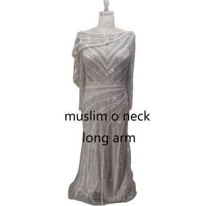 Silver Mermaid Dubai Evening Dress with Cape for Wedding Party LA70752 - SERENE HILL