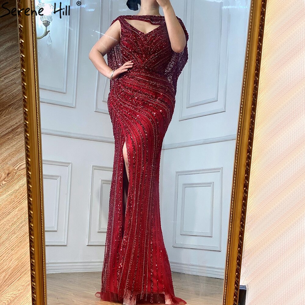 Silver Mermaid Dubai Evening Dress with Cape for Wedding Party LA70752 - SERENE HILL