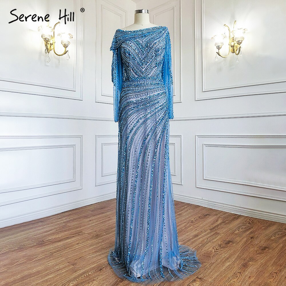 Silver Mermaid Dubai Evening Dress with Cape for Wedding Party LA70752 - SERENE HILL