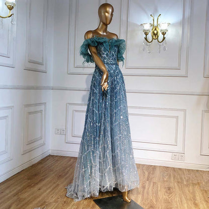 On Sale no return no refund Serene Hill Turquoise A-Line Luxury Evening Dresses Gowns 2025 Feather Beaded Sweetheart For Women Party LA71497 - SERENE HILL