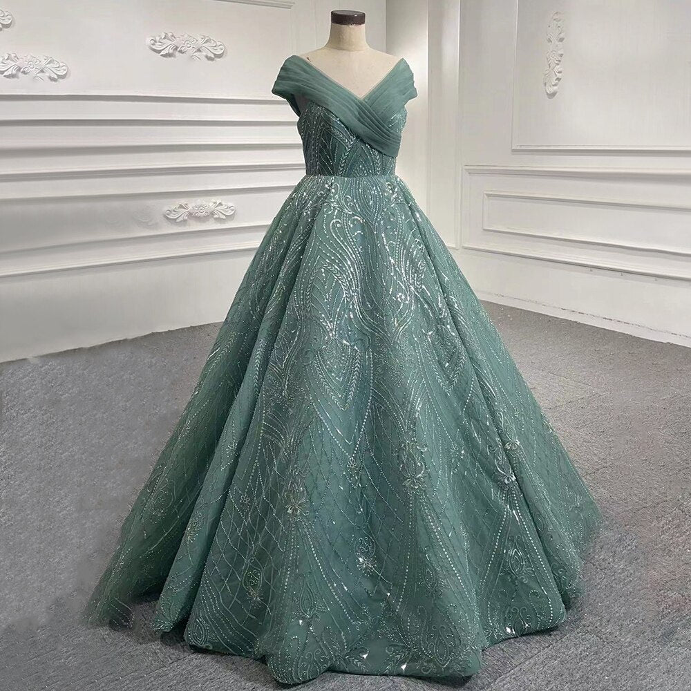 Serene Hill Turquoise Lace Up Wedding Dresses Beaded Bridal Evening Dresses Long 2025 Celebrity HM67421 High-end Custom Made - SERENE HILL