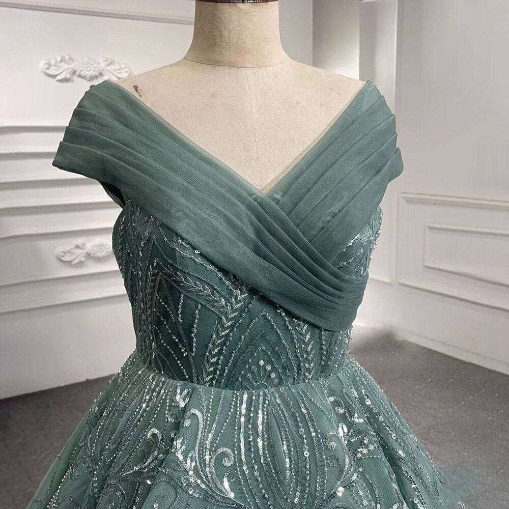 Serene Hill Turquoise Lace Up Wedding Dresses Beaded Bridal Evening Dresses Long 2025 Celebrity HM67421 High-end Custom Made - SERENE HILL