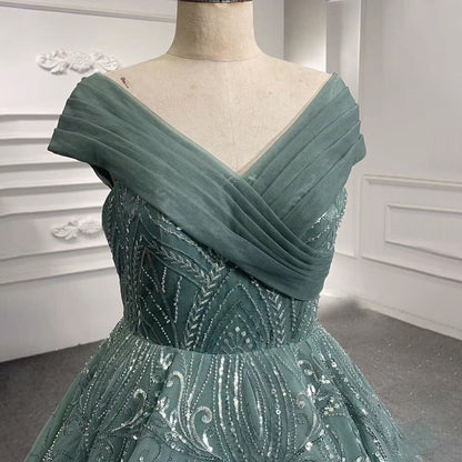 Serene Hill Turquoise Lace Up Wedding Dresses Beaded Bridal Evening Dresses Long 2025 Celebrity HM67421 High-end Custom Made - SERENE HILL