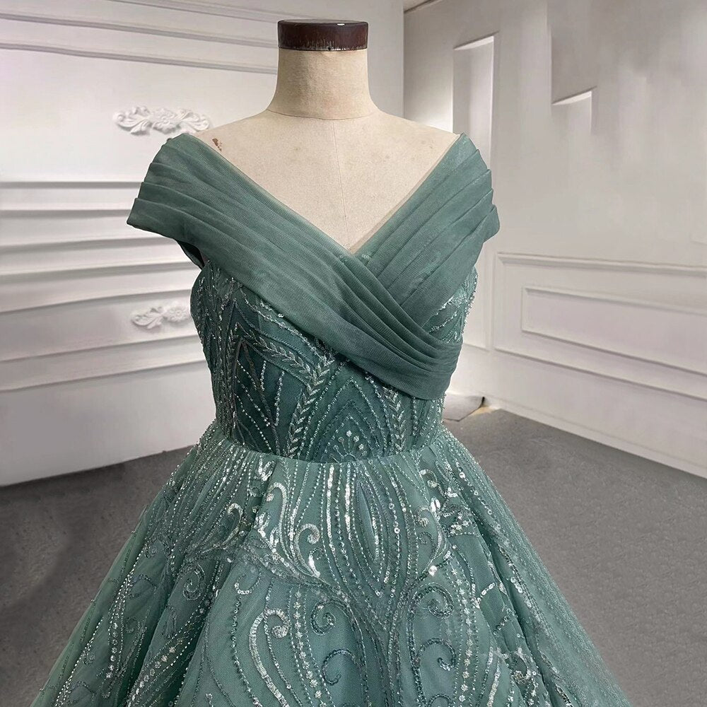 Serene Hill Turquoise Lace Up Wedding Dresses Beaded Bridal Evening Dresses Long 2025 Celebrity HM67421 High-end Custom Made - SERENE HILL
