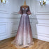 Serene Hill Turquoise Long Flare Sleeves Evening Dresses Gowns 2025 A-Line Luxury Beaded For Women Party LA70822 - SERENE HILL
