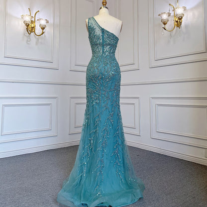 Serene Hill Turquoise Mermaid Elegant With Skirt Sexy High Split Evening Dresses Gowns Luxury Beaded Crystal 2025 Women LA71582A - SERENE HILL