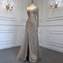 Serene Hill Turquoise Mermaid High Split Evening Dresses Gowns Sexy One-Shoulder Beaded Overskirt 2025 For Women Party LA71520 - SERENE HILL