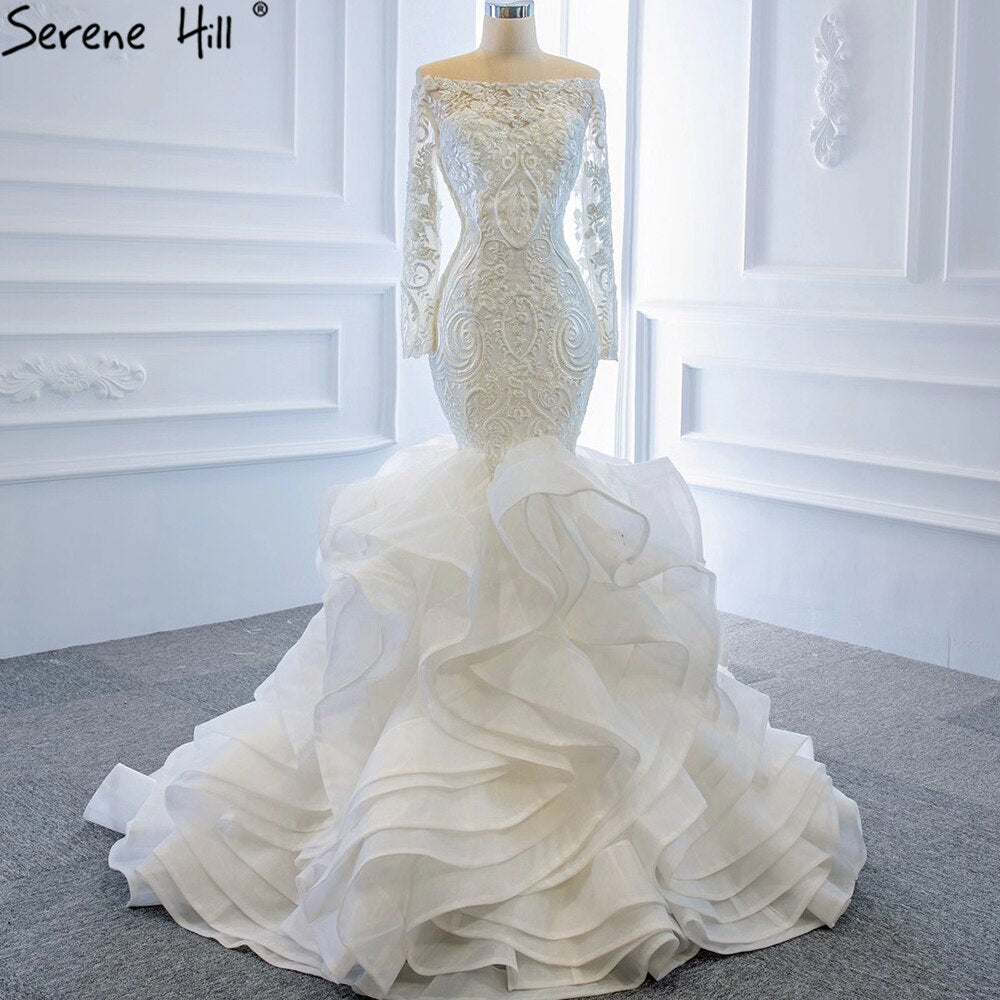 Serene Hill Vintage White Mermaid Wedding Dresses 2025 Off Shoulder Lace Sexy Elegant Bride Gowns HM66734 Custom Made - SERENE HILL
