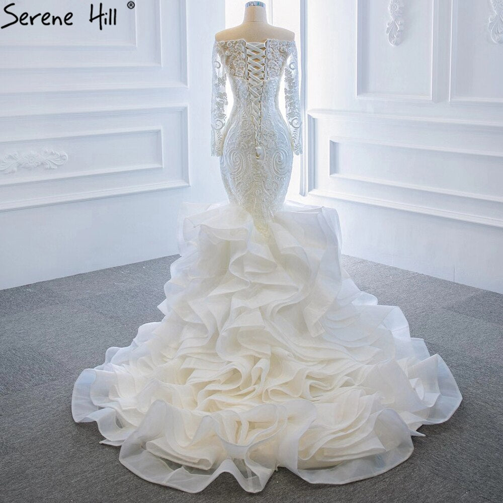 Serene Hill Vintage White Mermaid Wedding Dresses 2025 Off Shoulder Lace Sexy Elegant Bride Gowns HM66734 Custom Made - SERENE HILL