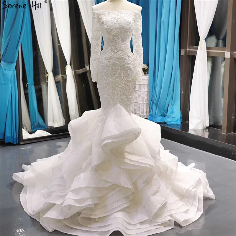 sexy elegant wedding dresses Serene Hill Vintage White Mermaid Wedding Dresses 2025 Off Shoulder White / 14 / 50cm